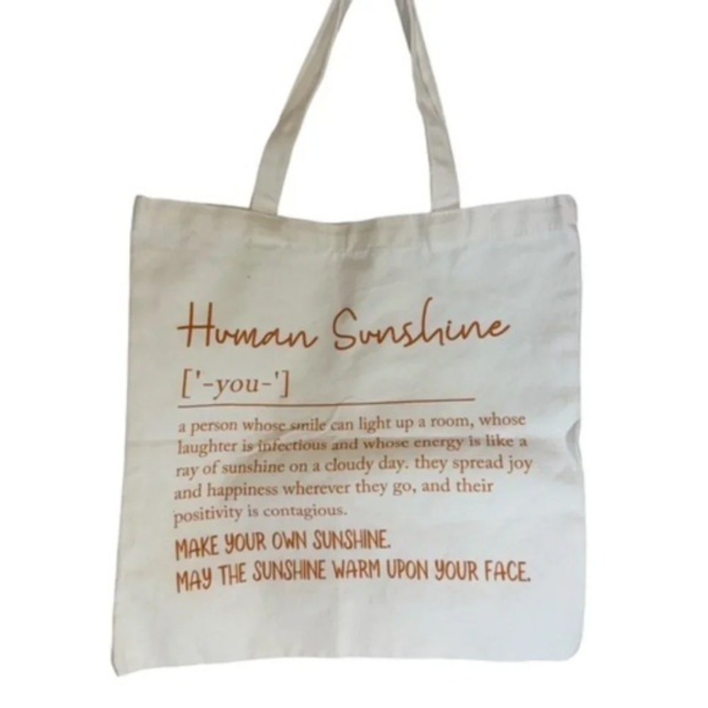 Human Sunshine Definition Canvas Tote Bag Cream Inspirational Quote Reusable Bag